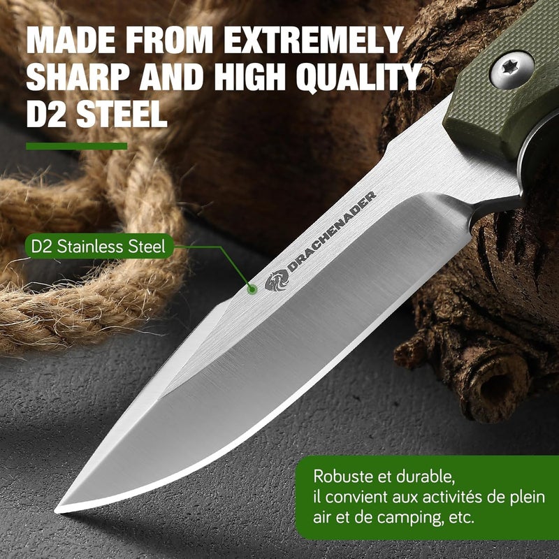 DRACHENADER Small Fixed Blade Knife 7 inch Tactical Knife EDC D2 Steel with Kydex Sheath, G10 Handle, Clip Lock and Gift Box, Versatile for Horizontal and Vertical Carry - Image 2